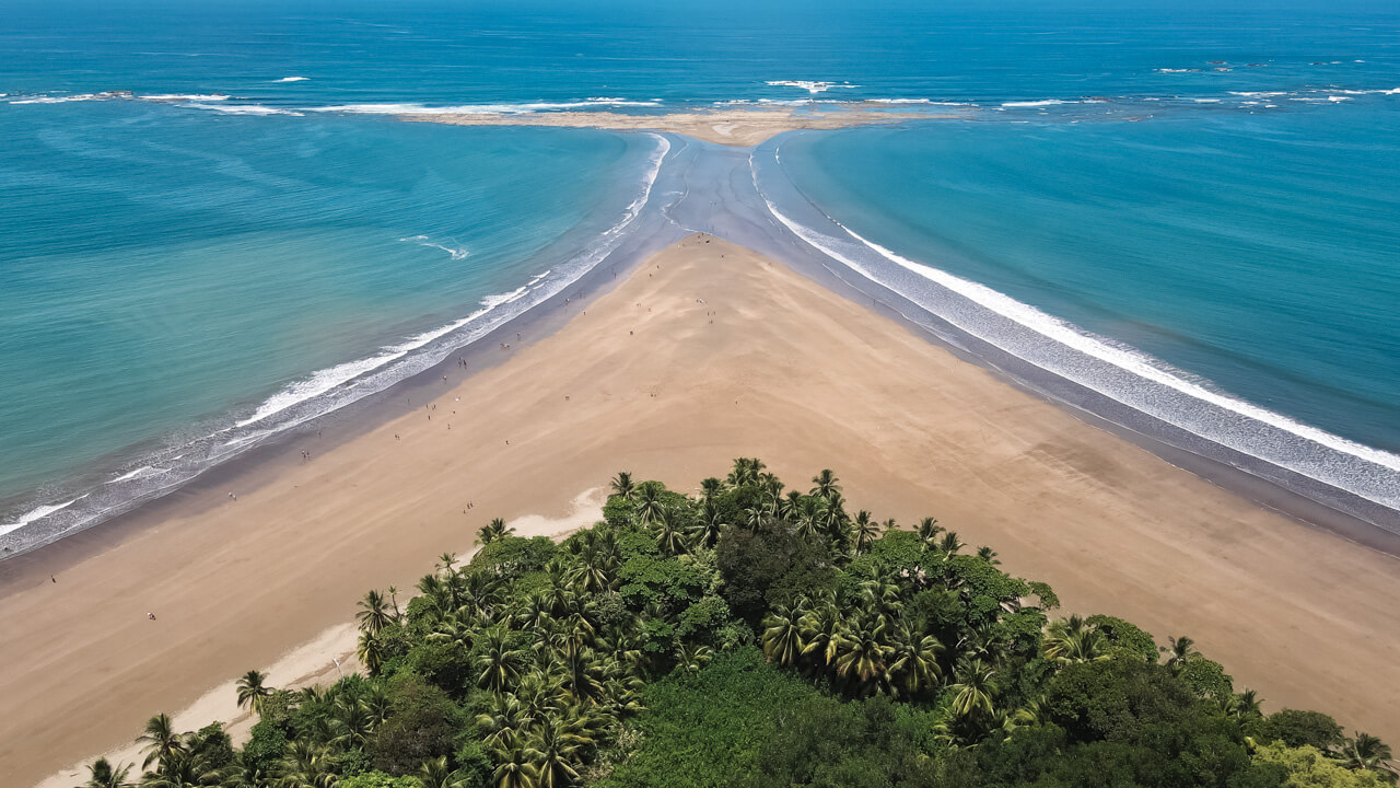 Aerial view of Punta Uvita or Whale's Tail in the Costa Ballena area of Costa Rica