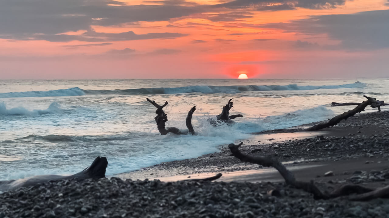 Beach sunset at Dominical in Costa Rica.