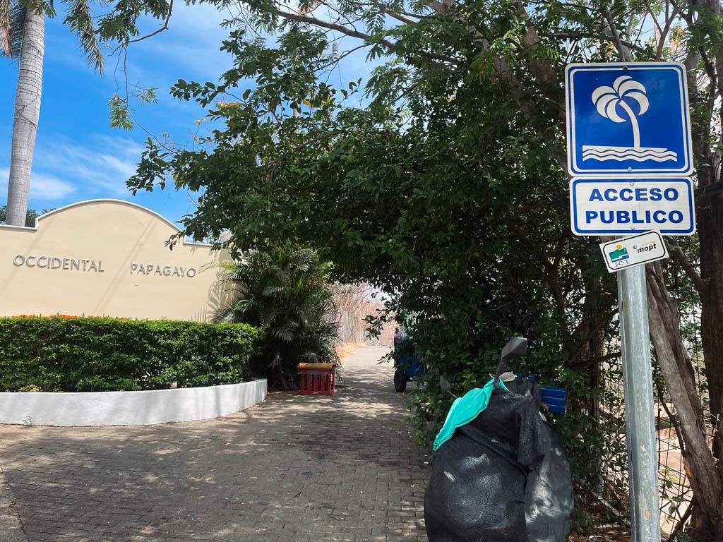 This narrow paved road, next to Occidental Papagayo, is the public access path to Playa Buena.