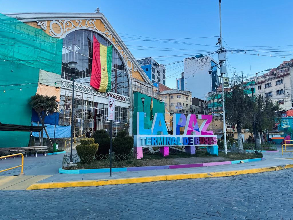 Entrance to the Bus Terminal of La Paz. Buses from La Paz to Uyuni start here.