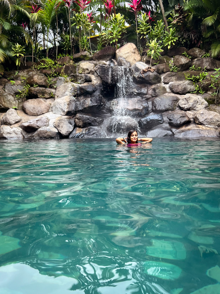 Woman, in the first thermal water pool of Relax Termalitas Hot Springs.