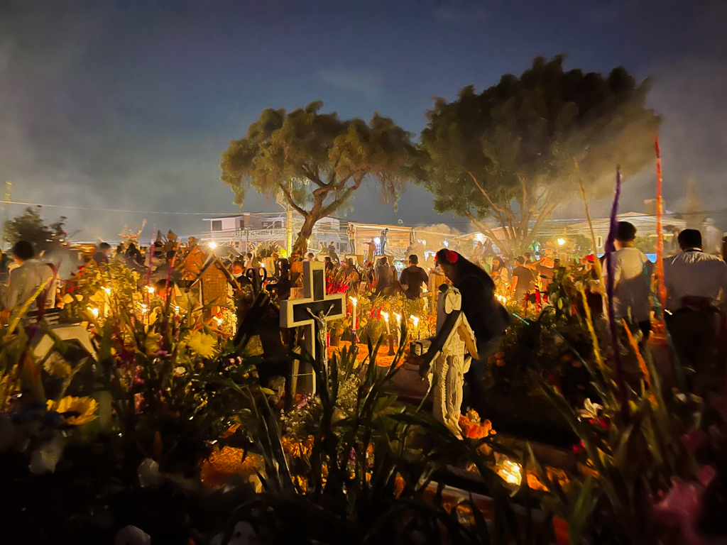 Surreal atmosphere at the cemetery in Mixquic - for Day of the Dead in Mexico City.