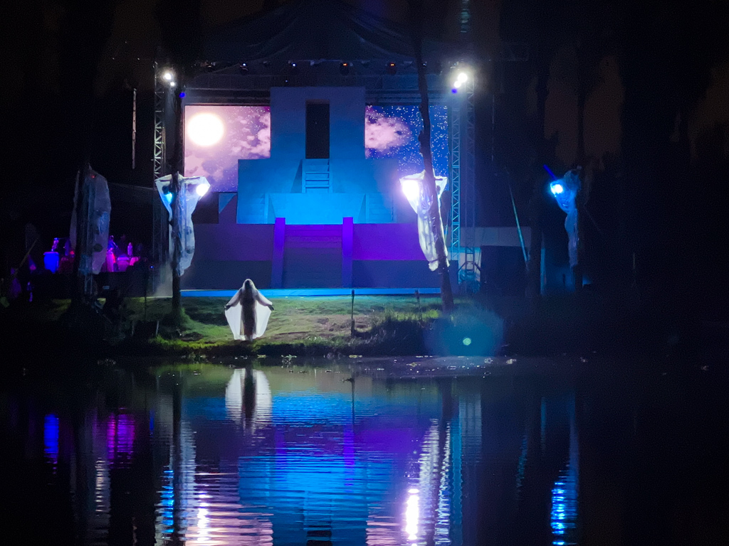 Still from a scene of La Llorona - a Day of the Dead special show on the waters of Xochimilco.