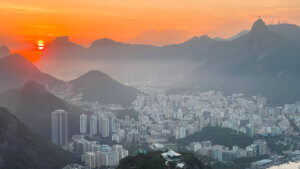 Sunset sky, as seen from sugarloaf mountain in Rio de Janeiro, a top digital nomad city in Latin America.