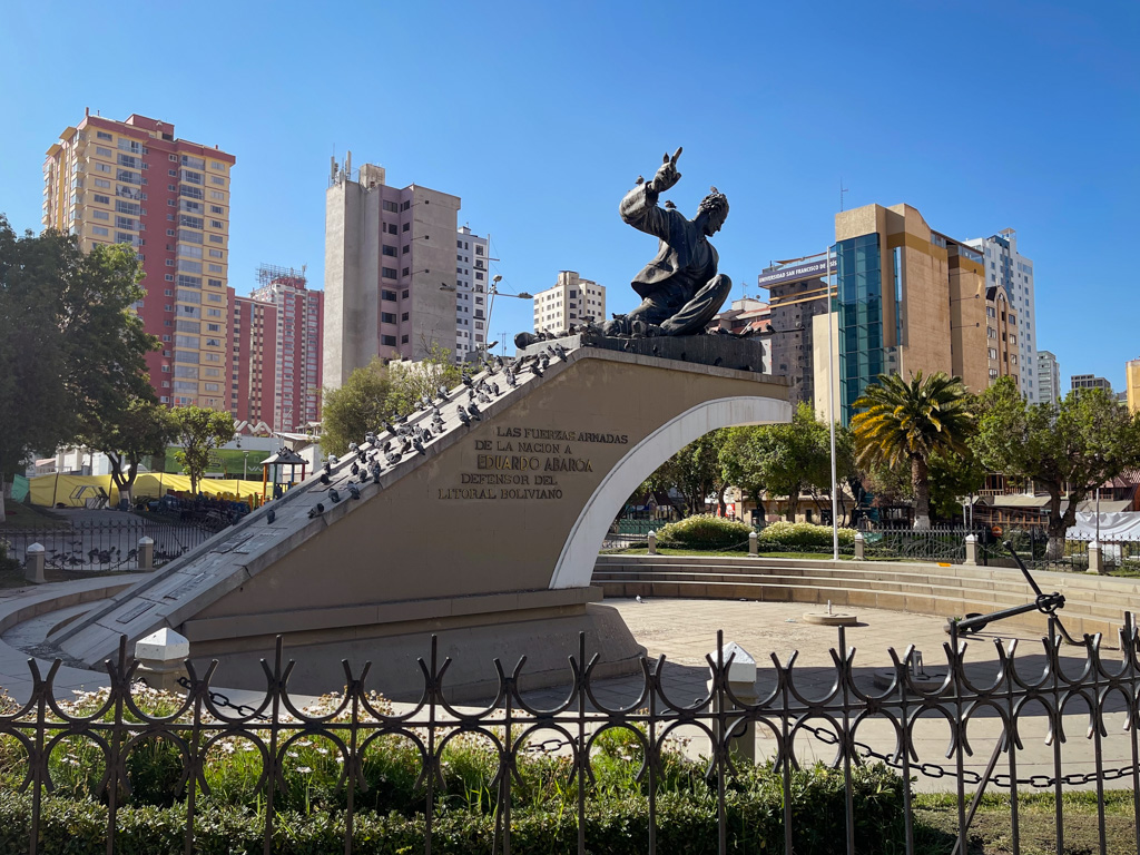 A public park at Sopocachi in La Paz, Bolivia, with high rise buildings in the background.