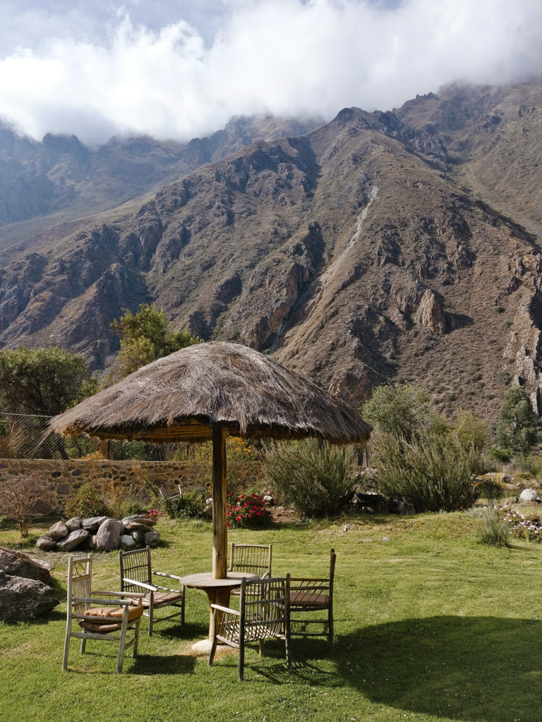 Morning sun in the garden at Hotel Pakaritambu, Ollantaytambo - a nice night halt place on the way to or after visiting Machu Picchu.